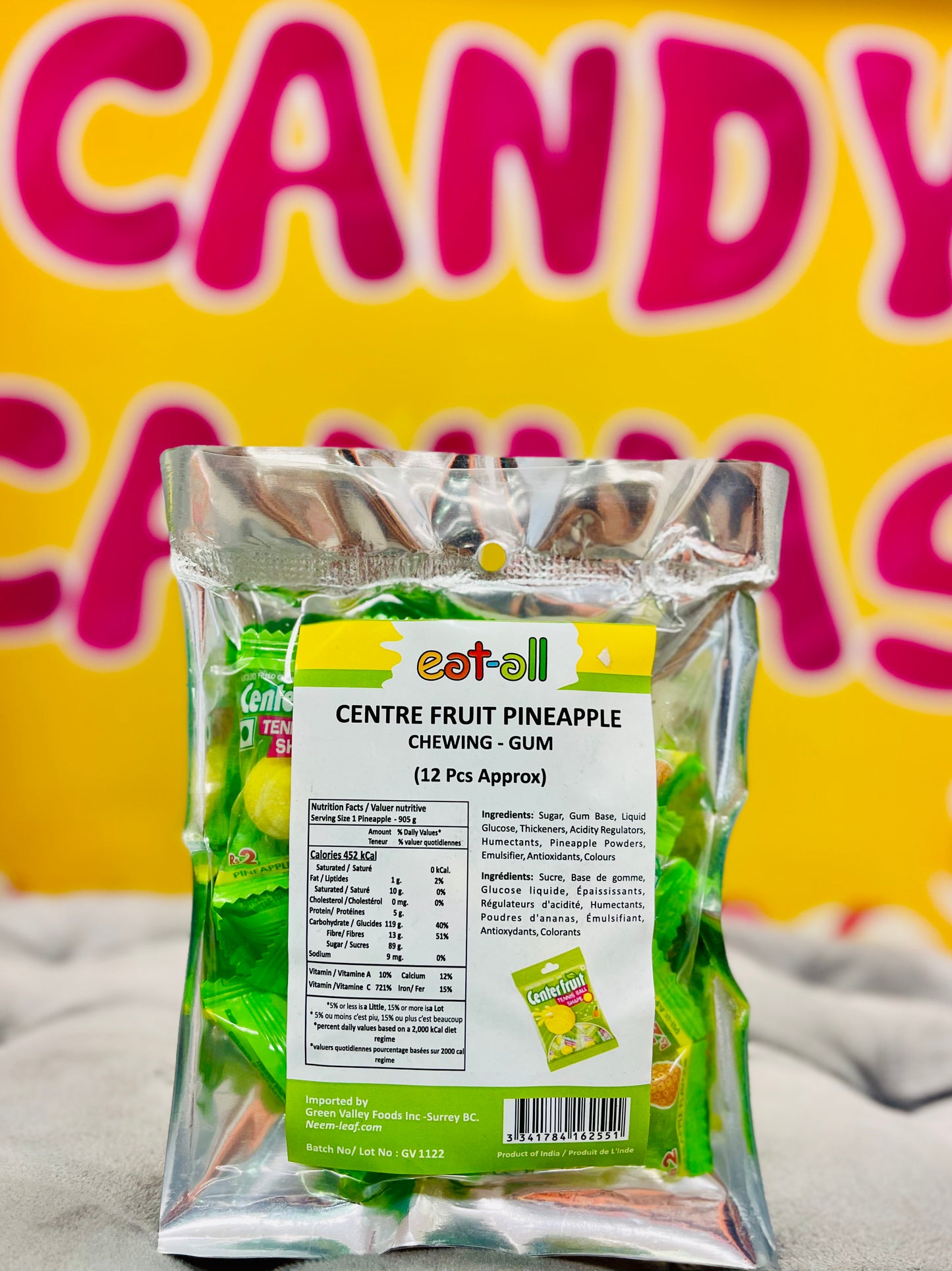 Center Fruit Pineapple Gum ( Pack of 12 )